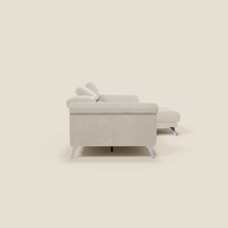 Donatello Canapé d'angle avec assises extensibles accoudoirs avec coffre et têtières en tissu détachable T23 crème