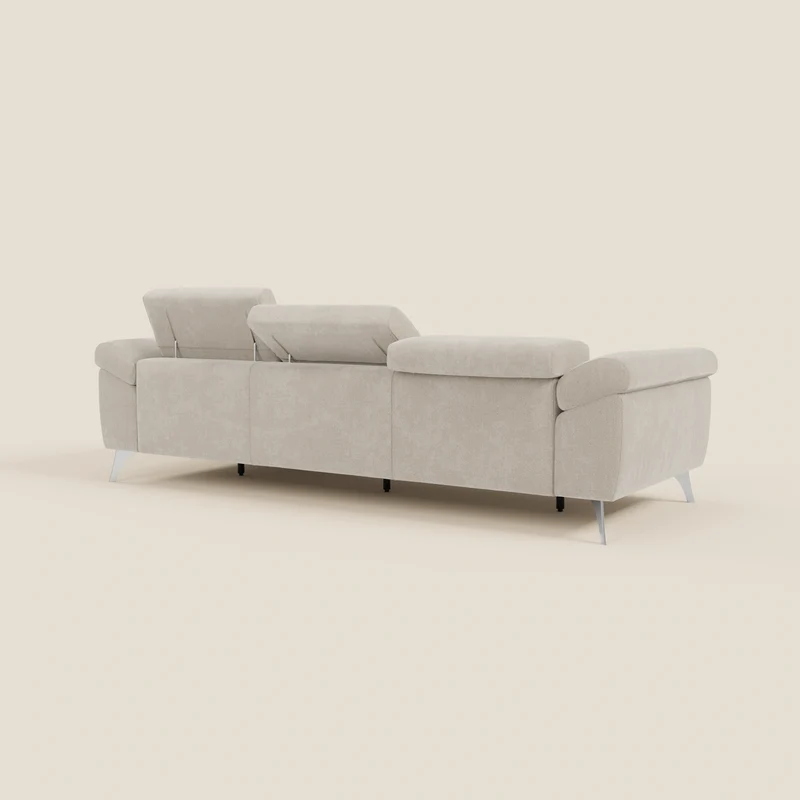 Donatello Canapé d'angle avec assises extensibles accoudoirs avec coffre et têtières en tissu détachable T23 crème