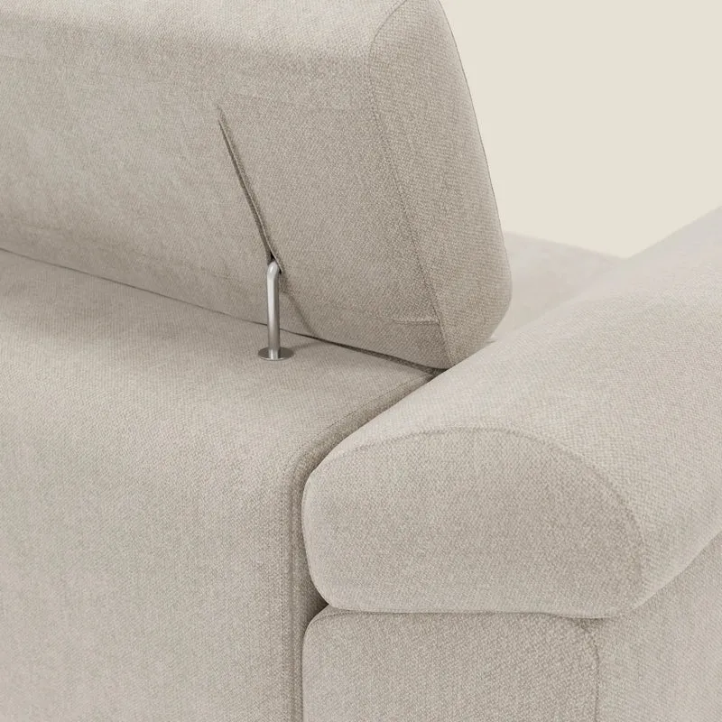 Donatello Canapé d'angle avec assises extensibles accoudoirs avec coffre et têtières en tissu détachable T23 crème