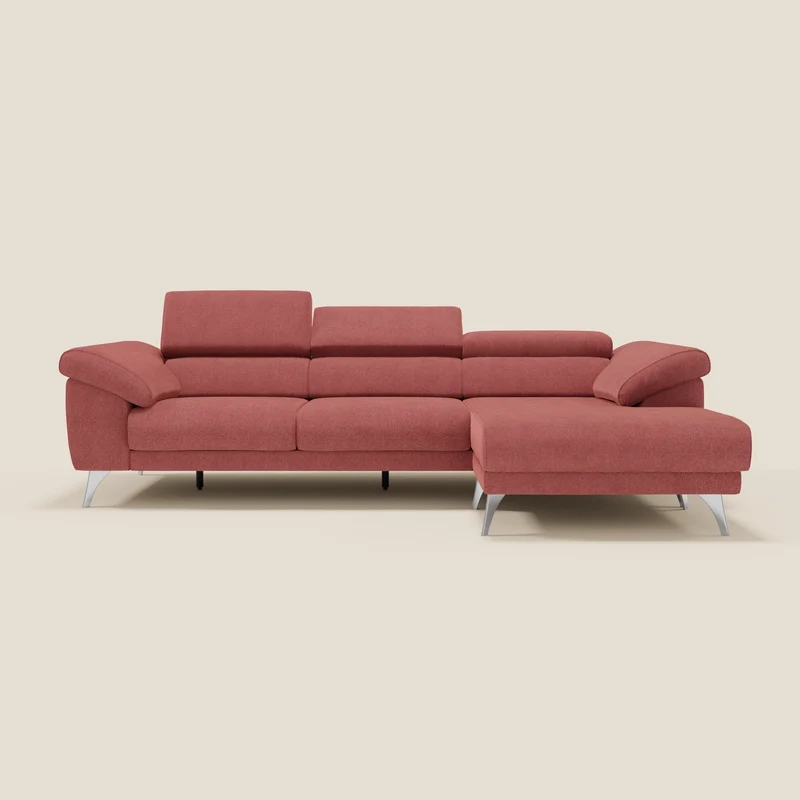 Donatello Canapé d'angle avec assises extensibles accoudoirs avec coffre et têtières en tissu détachable T23 rouge cerise