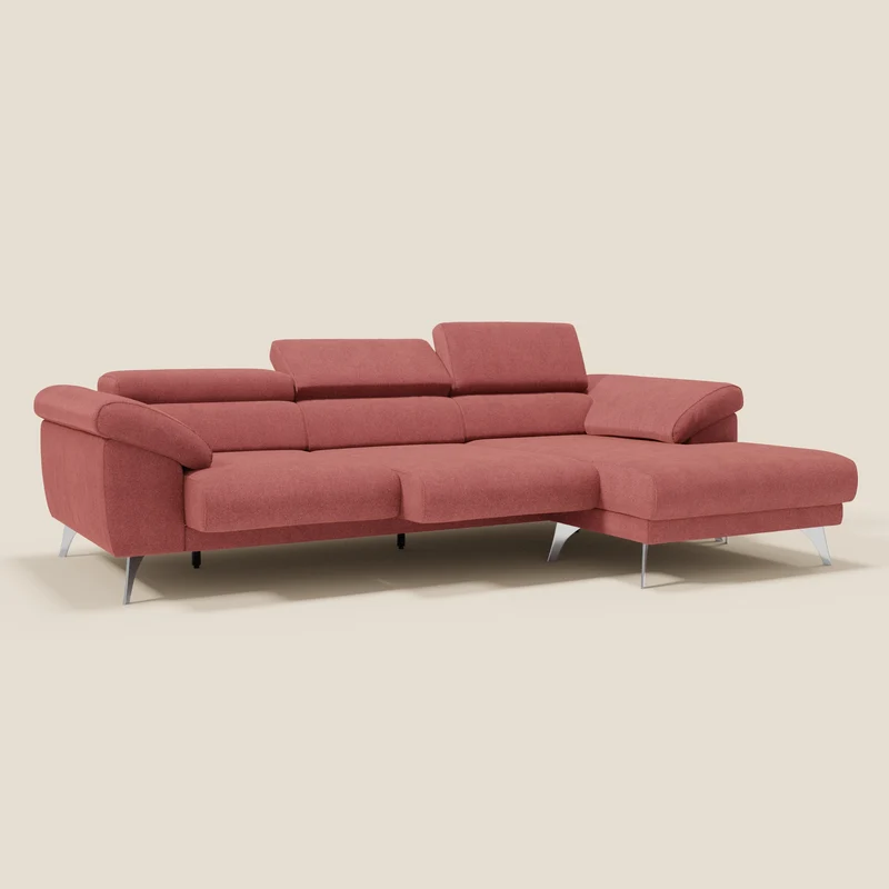 Donatello Canapé d'angle avec assises extensibles accoudoirs avec coffre et têtières en tissu détachable T23 rouge cerise