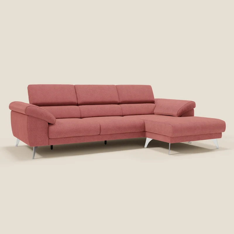 Donatello Canapé d'angle avec assises extensibles accoudoirs avec coffre et têtières en tissu détachable T23 rouge cerise