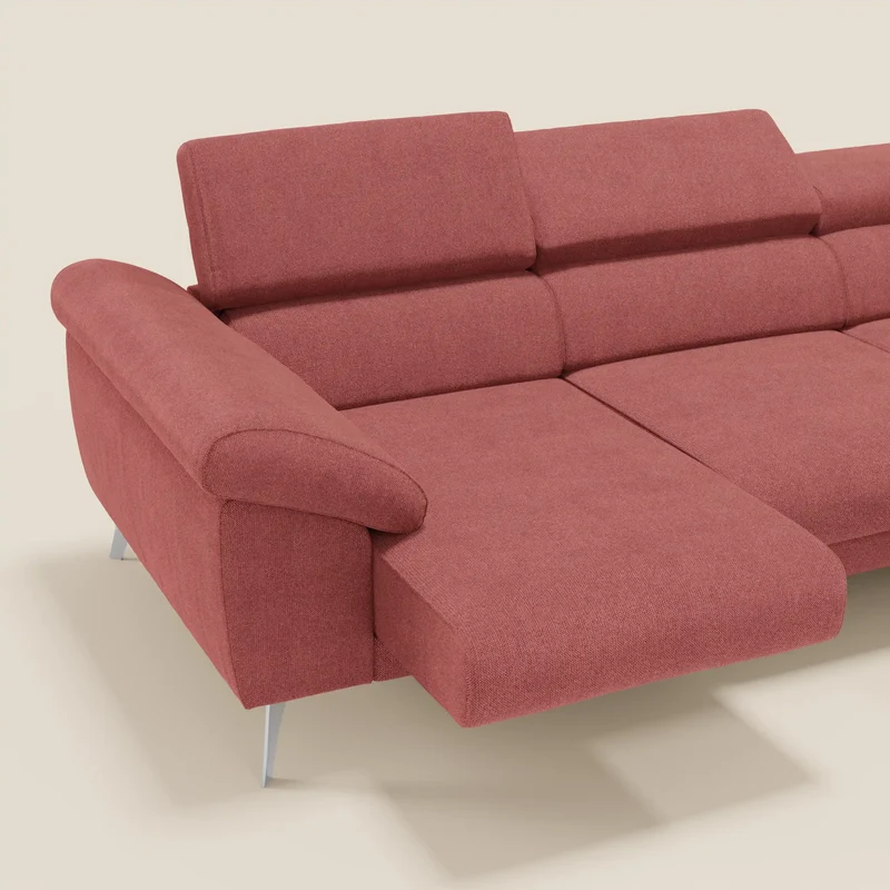Donatello Canapé d'angle avec assises extensibles accoudoirs avec coffre et têtières en tissu détachable T23 rouge cerise