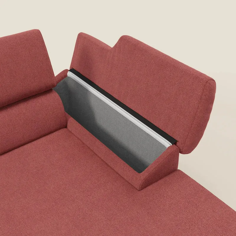 Donatello Canapé d'angle avec assises extensibles accoudoirs avec coffre et têtières en tissu détachable T23 rouge cerise