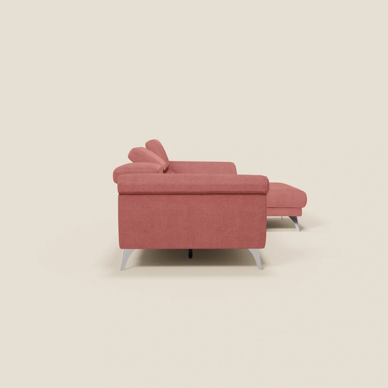 Donatello Canapé d'angle avec assises extensibles accoudoirs avec coffre et têtières en tissu détachable T23 rouge cerise