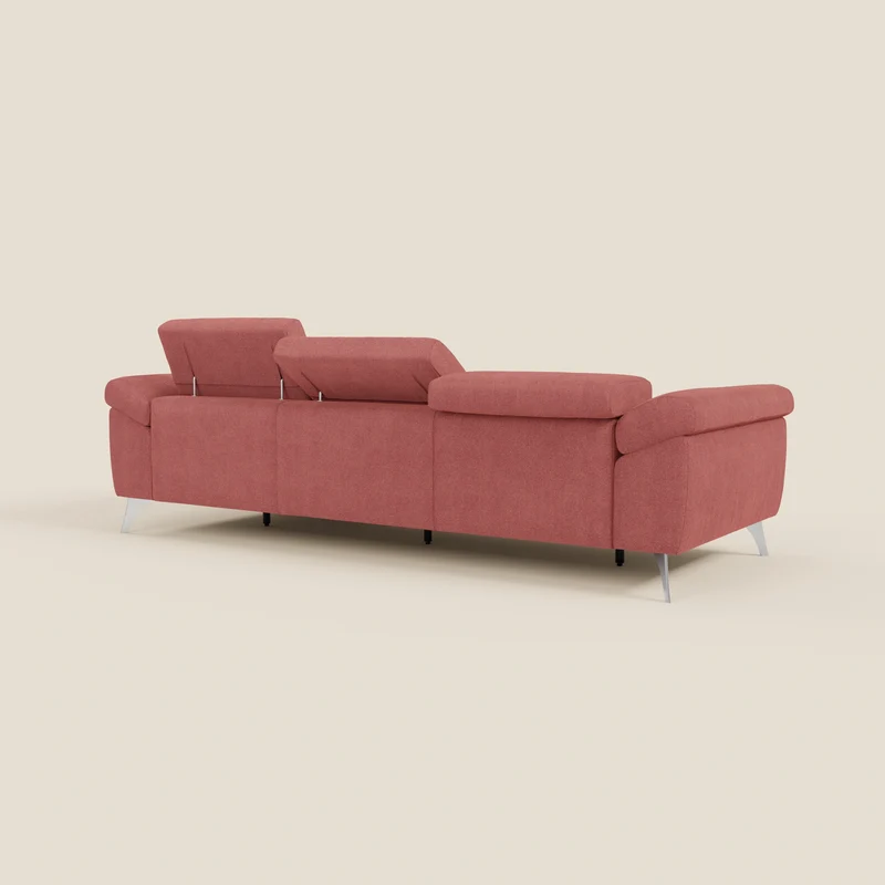 Donatello Canapé d'angle avec assises extensibles accoudoirs avec coffre et têtières en tissu détachable T23 rouge cerise