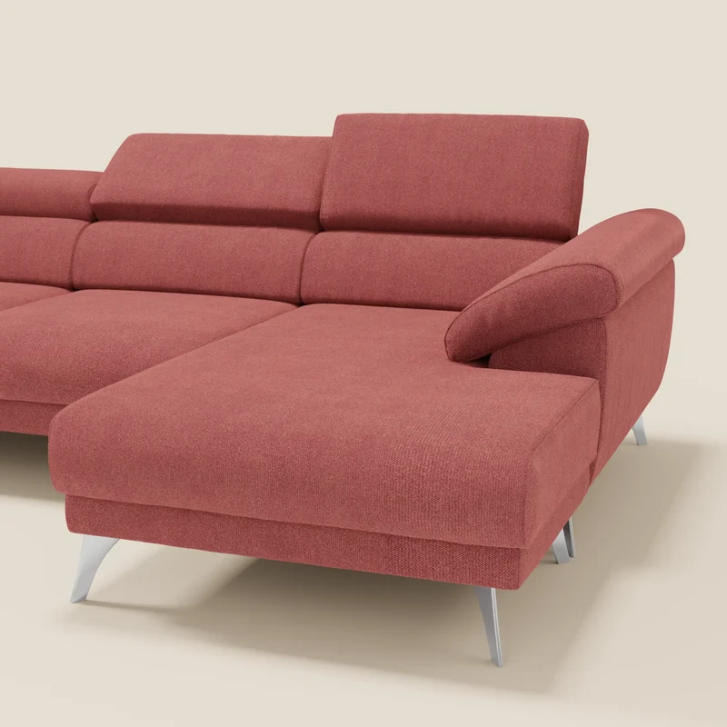 Donatello Canapé d'angle avec assises extensibles accoudoirs avec coffre et têtières en tissu détachable T23 rouge cerise
