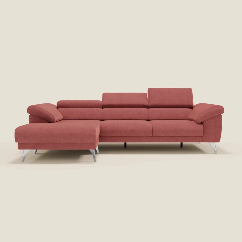 Donatello Canapé d'angle avec assises extensibles accoudoirs avec coffre et têtières en tissu détachable T23 rouge cerise