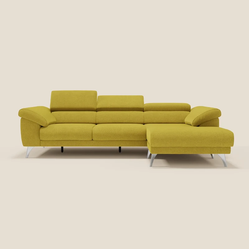 Donatello Canapé d'angle avec assises extensibles accoudoirs avec coffre et têtières en tissu détachable T23 jaune soleil