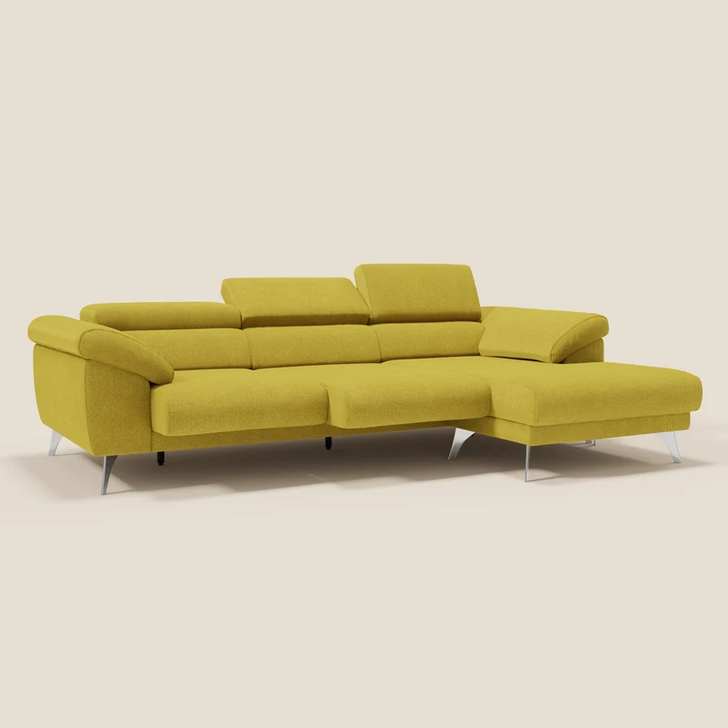 Donatello Canapé d'angle avec assises extensibles accoudoirs avec coffre et têtières en tissu détachable T23 jaune soleil