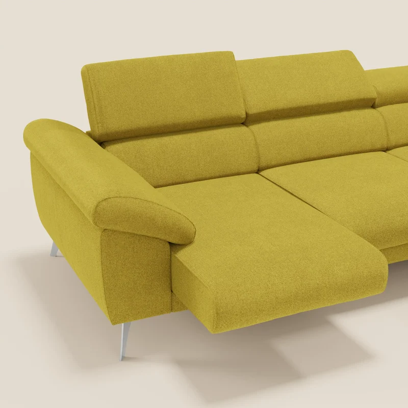 Donatello Canapé d'angle avec assises extensibles accoudoirs avec coffre et têtières en tissu détachable T23 jaune soleil