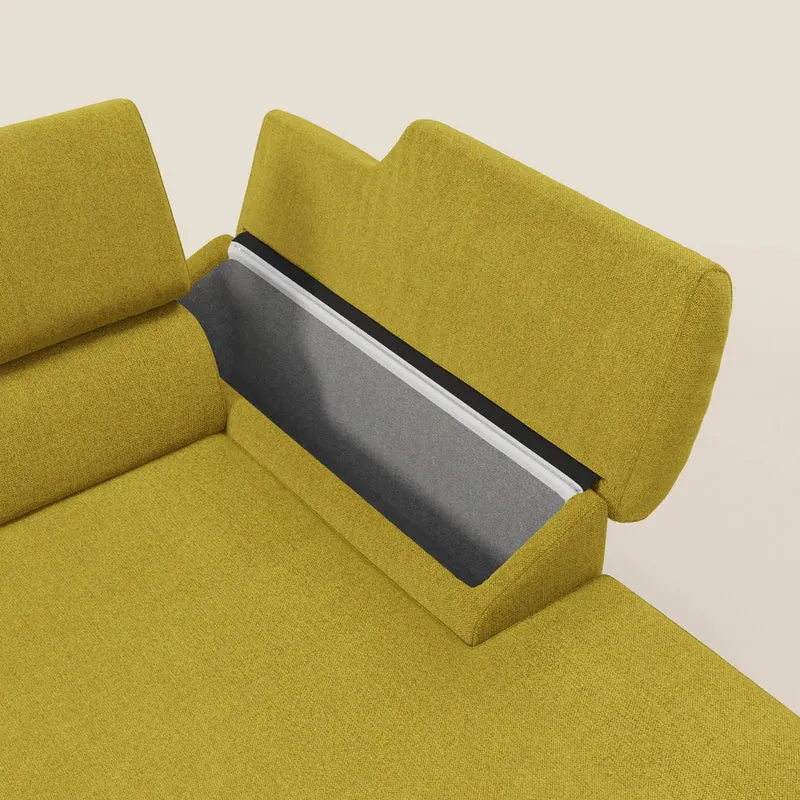 Donatello Canapé d'angle avec assises extensibles accoudoirs avec coffre et têtières en tissu détachable T23 jaune soleil