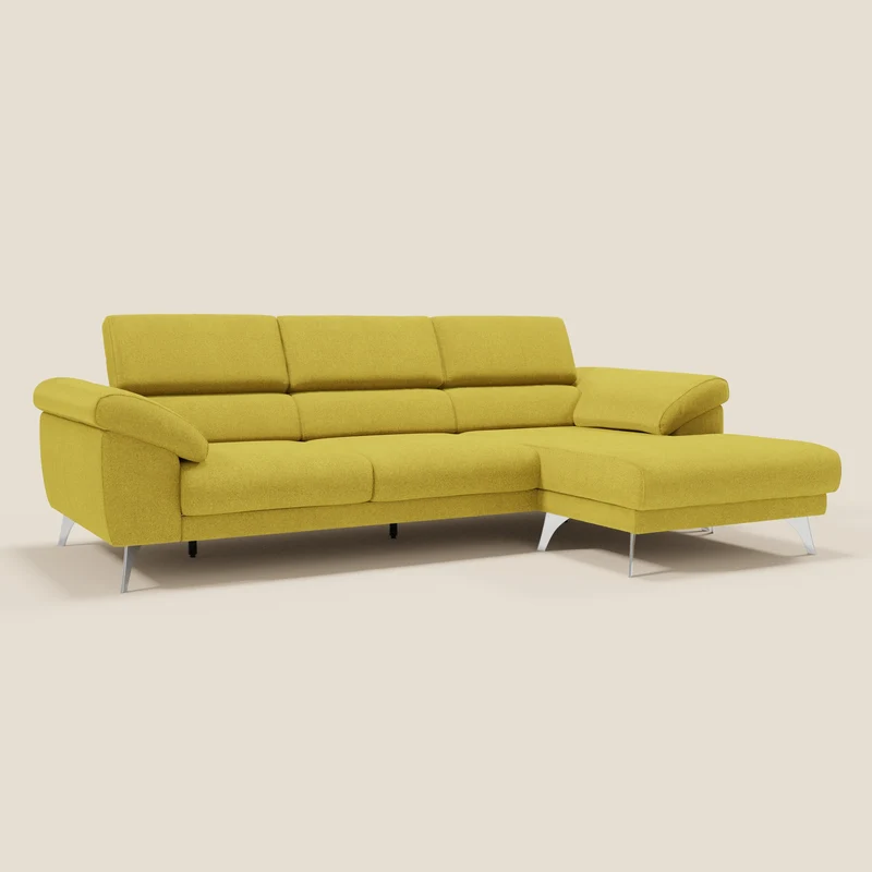 Donatello Canapé d'angle avec assises extensibles accoudoirs avec coffre et têtières en tissu détachable T23 jaune soleil