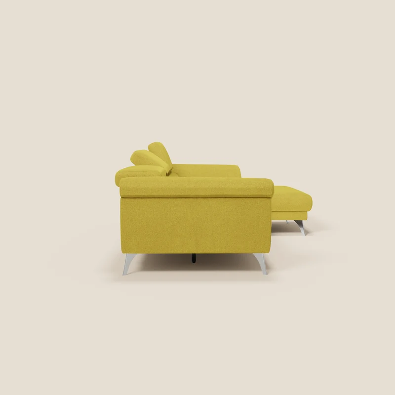 Donatello Canapé d'angle avec assises extensibles accoudoirs avec coffre et têtières en tissu détachable T23 jaune soleil