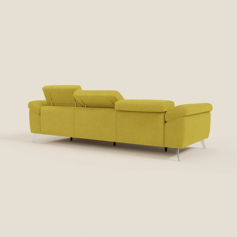 Donatello Canapé d'angle avec assises extensibles accoudoirs avec coffre et têtières en tissu détachable T23 jaune soleil