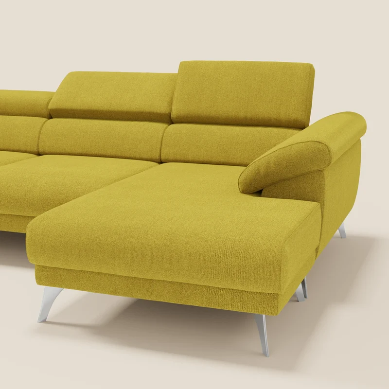 Donatello Canapé d'angle avec assises extensibles accoudoirs avec coffre et têtières en tissu détachable T23 jaune soleil