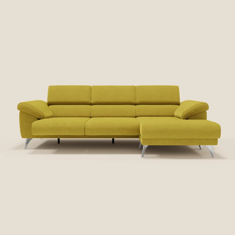 Donatello Canapé d'angle avec assises extensibles accoudoirs avec coffre et têtières en tissu détachable T23 jaune soleil
