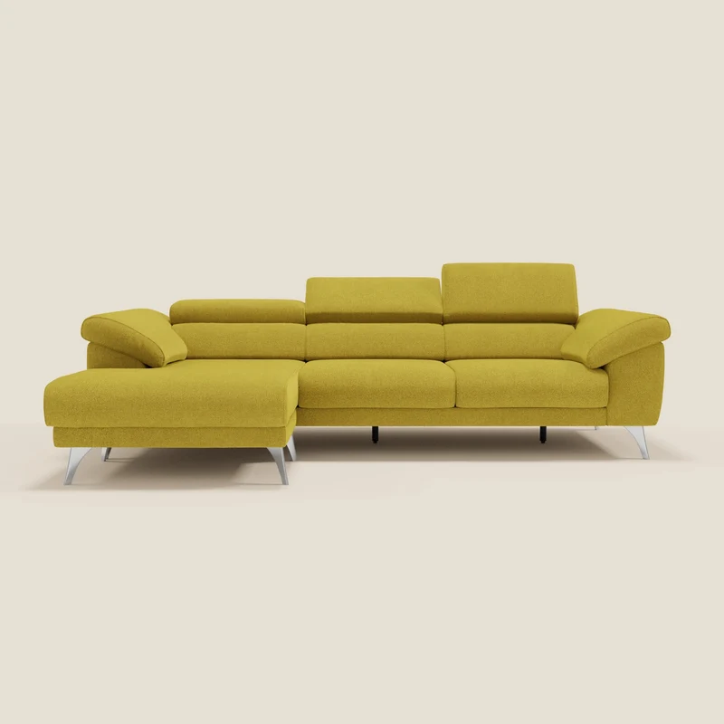 Donatello Canapé d'angle avec assises extensibles accoudoirs avec coffre et têtières en tissu détachable T23 jaune soleil