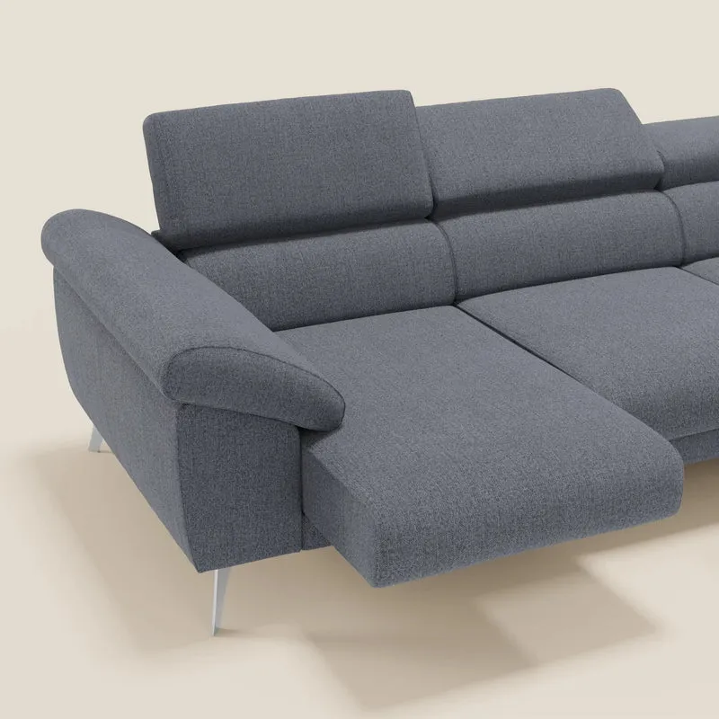 Donatello Canapé d'angle avec assises extensibles accoudoirs avec coffre et têtières en tissu détachable T23 bleu graphite