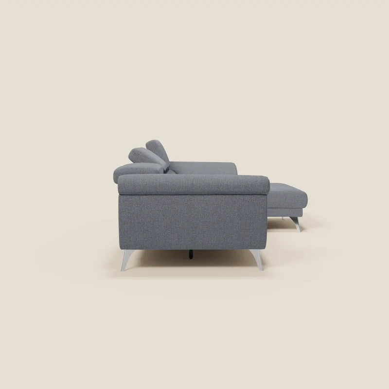 Donatello Canapé d'angle avec assises extensibles accoudoirs avec coffre et têtières en tissu détachable T23 bleu graphite
