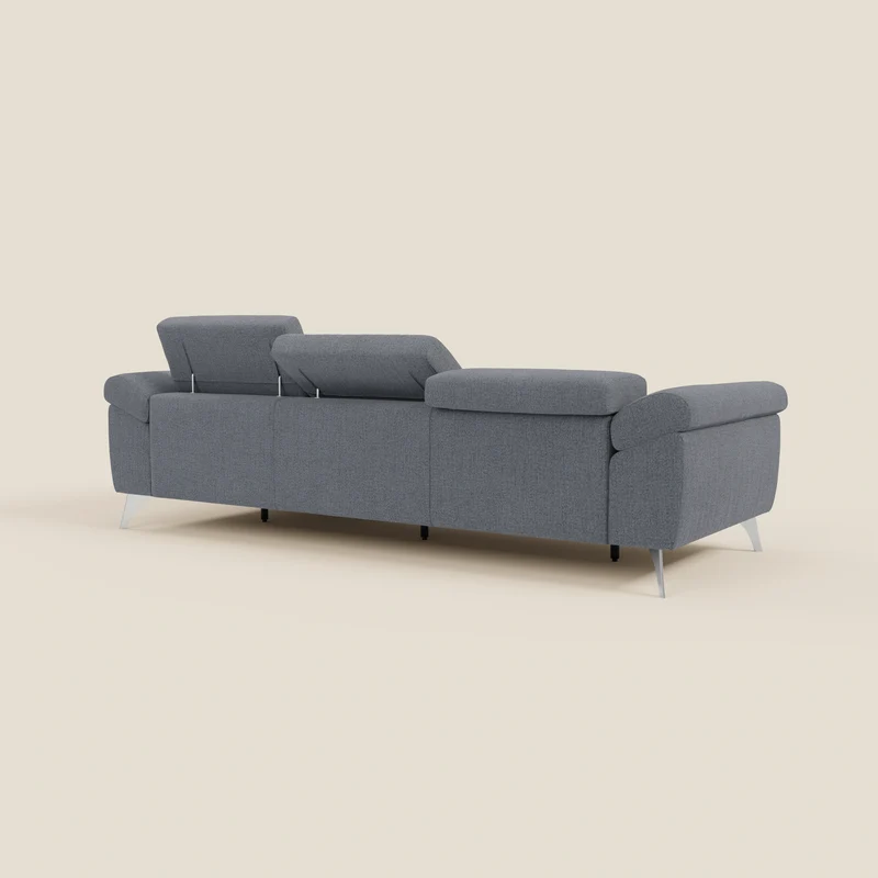 Donatello Canapé d'angle avec assises extensibles accoudoirs avec coffre et têtières en tissu détachable T23 bleu graphite