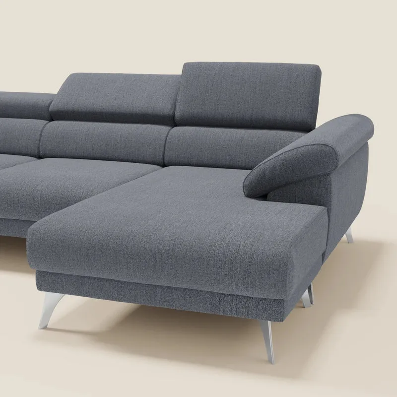 Donatello Canapé d'angle avec assises extensibles accoudoirs avec coffre et têtières en tissu détachable T23 bleu graphite