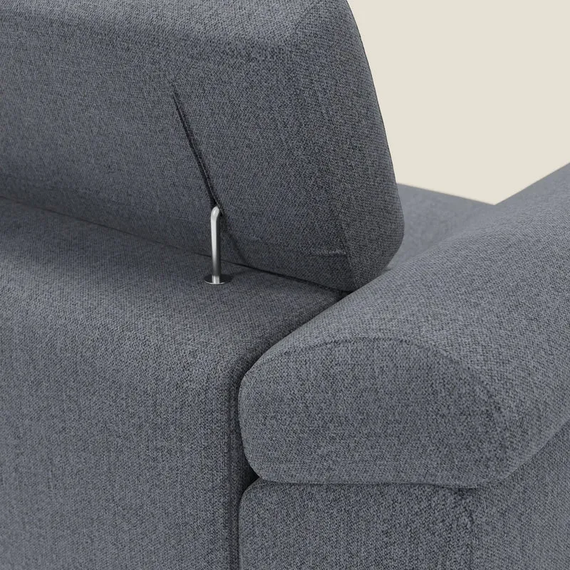 Donatello Canapé d'angle avec assises extensibles accoudoirs avec coffre et têtières en tissu détachable T23 bleu graphite