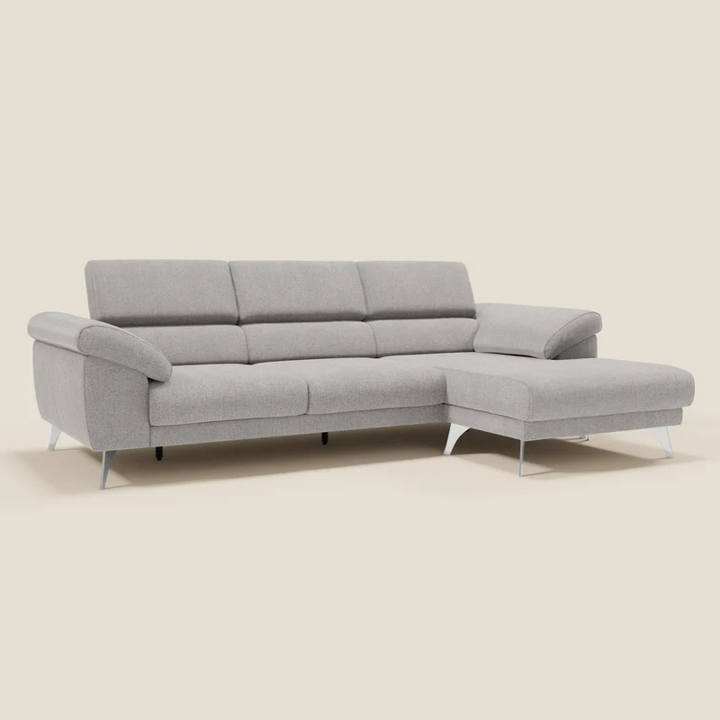 Donatello Canapé d'angle avec assises extensibles accoudoirs avec coffre et têtières en tissu détachable T23 gris