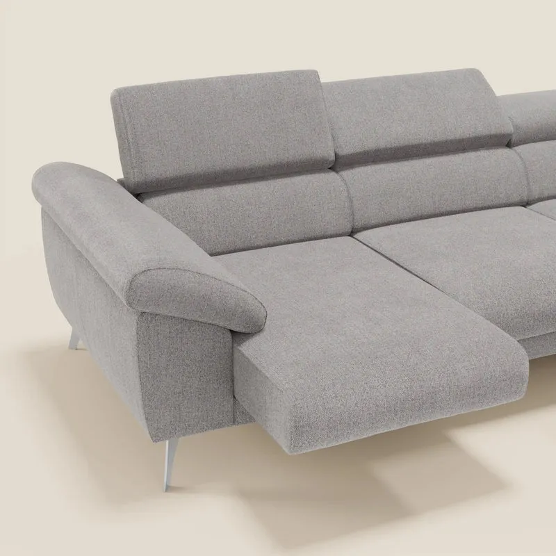 Donatello Canapé d'angle avec assises extensibles accoudoirs avec coffre et têtières en tissu détachable T23 gris