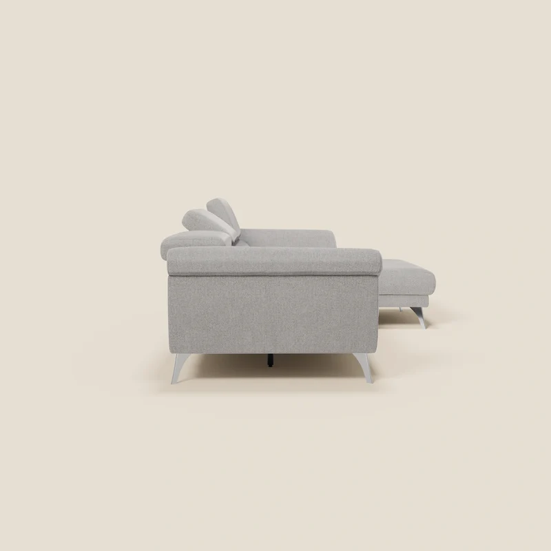Donatello Canapé d'angle avec assises extensibles accoudoirs avec coffre et têtières en tissu détachable T23 gris