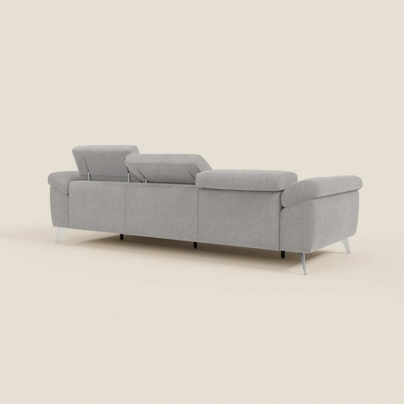 Donatello Canapé d'angle avec assises extensibles accoudoirs avec coffre et têtières en tissu détachable T23 gris