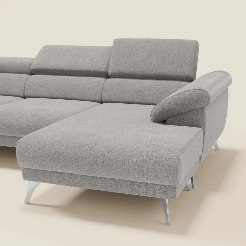 Donatello Canapé d'angle avec assises extensibles accoudoirs avec coffre et têtières en tissu détachable T23 gris