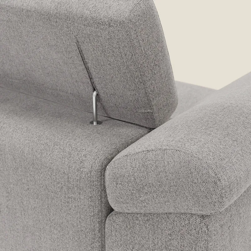 Donatello Canapé d'angle avec assises extensibles accoudoirs avec coffre et têtières en tissu détachable T23 gris