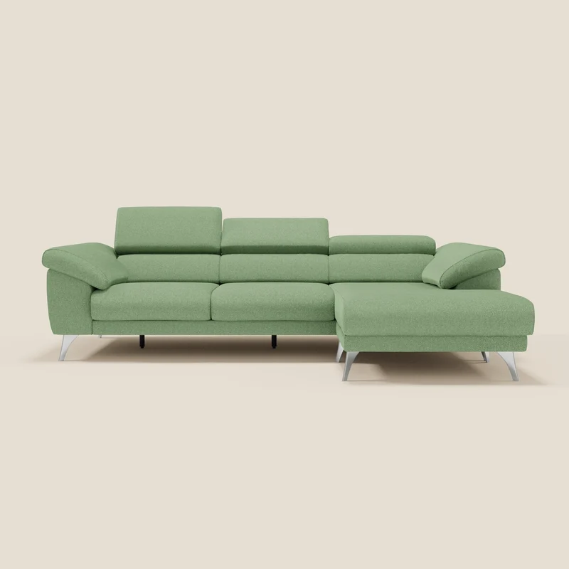Donatello Canapé d'angle avec assises extensibles accoudoirs avec coffre et têtières en tissu détachable T23 vert menthe