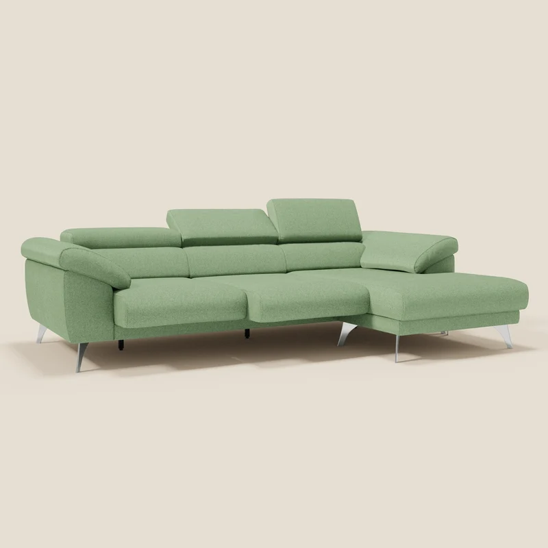 Donatello Canapé d'angle avec assises extensibles accoudoirs avec coffre et têtières en tissu détachable T23 vert menthe