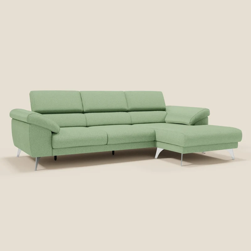 Donatello Canapé d'angle avec assises extensibles accoudoirs avec coffre et têtières en tissu détachable T23 vert menthe
