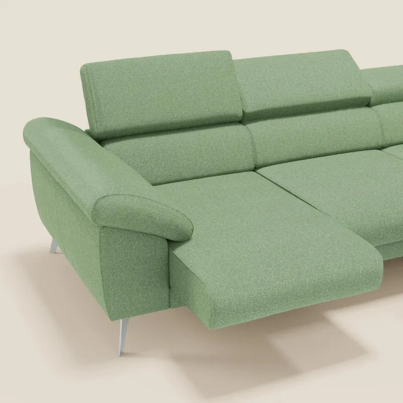 Donatello Canapé d'angle avec assises extensibles accoudoirs avec coffre et têtières en tissu détachable T23 vert menthe