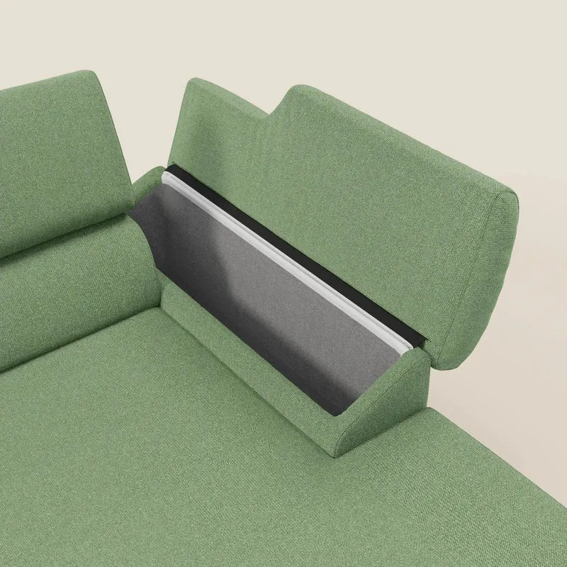 Donatello Canapé d'angle avec assises extensibles accoudoirs avec coffre et têtières en tissu détachable T23 vert menthe