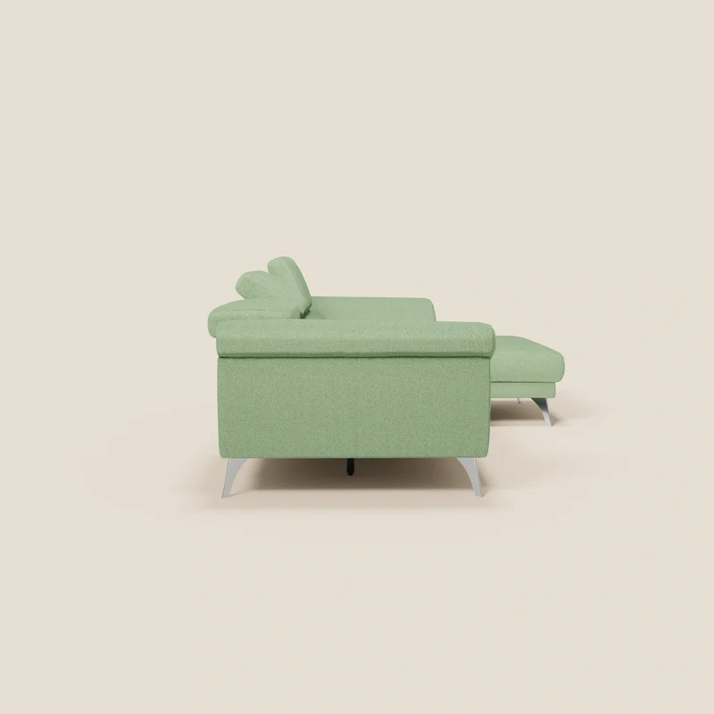 Donatello Canapé d'angle avec assises extensibles accoudoirs avec coffre et têtières en tissu détachable T23 vert menthe