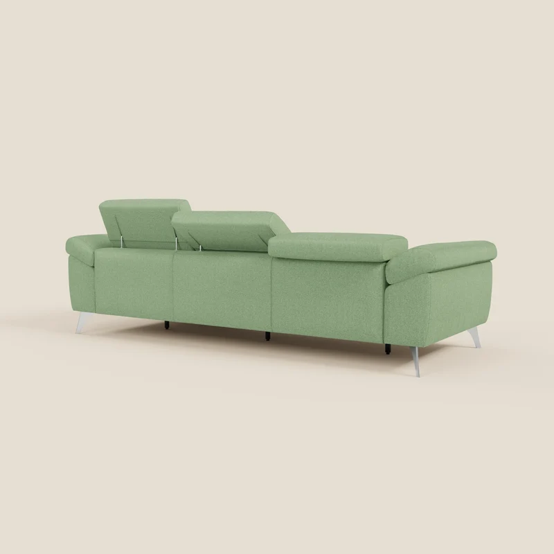 Donatello Canapé d'angle avec assises extensibles accoudoirs avec coffre et têtières en tissu détachable T23 vert menthe