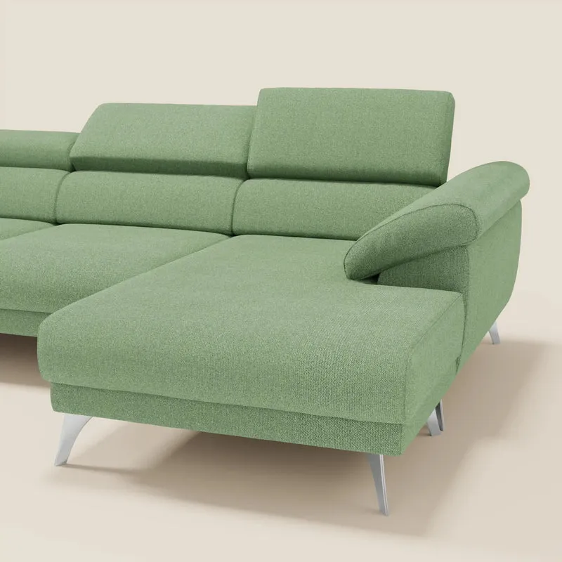 Donatello Canapé d'angle avec assises extensibles accoudoirs avec coffre et têtières en tissu détachable T23 vert menthe