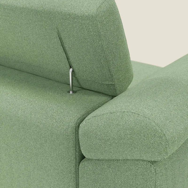 Donatello Canapé d'angle avec assises extensibles accoudoirs avec coffre et têtières en tissu détachable T23 vert menthe