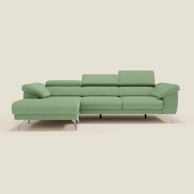 Donatello Canapé d'angle avec assises extensibles accoudoirs avec coffre et têtières en tissu détachable T23 vert menthe