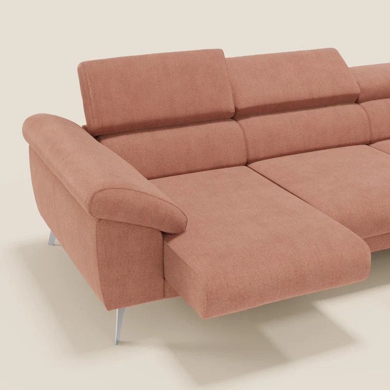 Donatello Canapé d'angle avec assises extensibles accoudoirs avec coffre et têtières en tissu détachable T23 pêche