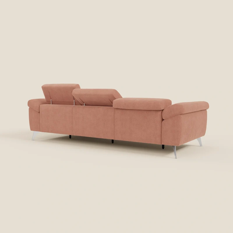 Donatello Canapé d'angle avec assises extensibles accoudoirs avec coffre et têtières en tissu détachable T23 pêche