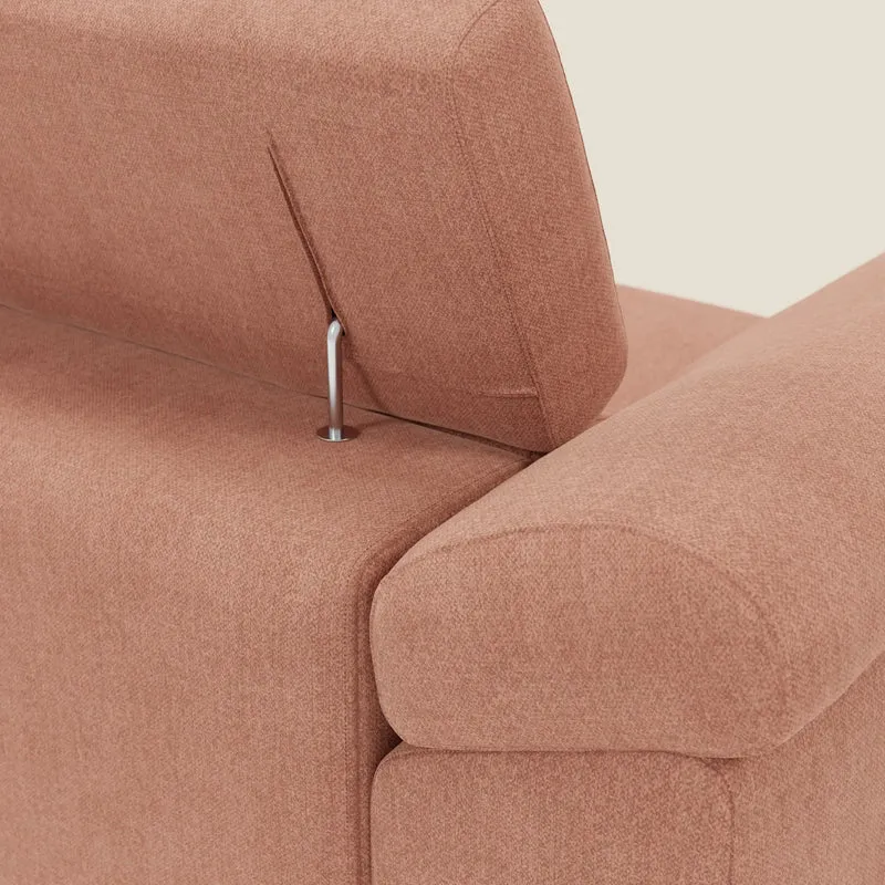 Donatello Canapé d'angle avec assises extensibles accoudoirs avec coffre et têtières en tissu détachable T23 pêche