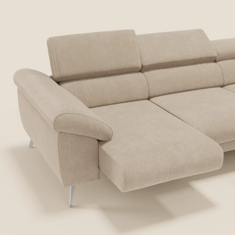 Donatello Canapé d'angle avec assises extensibles accoudoirs avec coffre et têtières en tissu détachable T23 beige