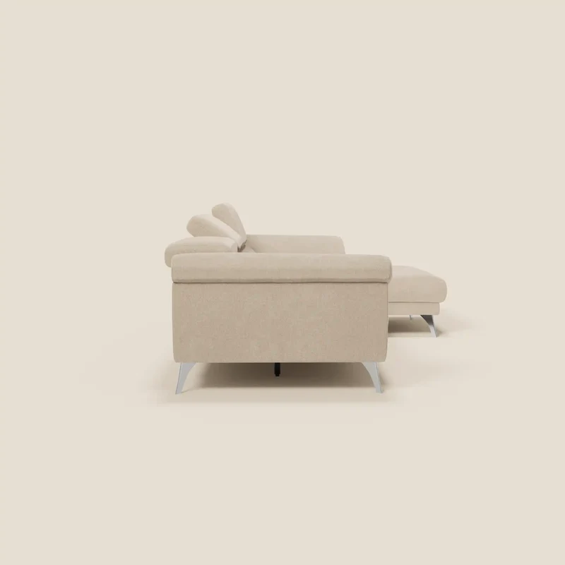 Donatello Canapé d'angle avec assises extensibles accoudoirs avec coffre et têtières en tissu détachable T23 beige