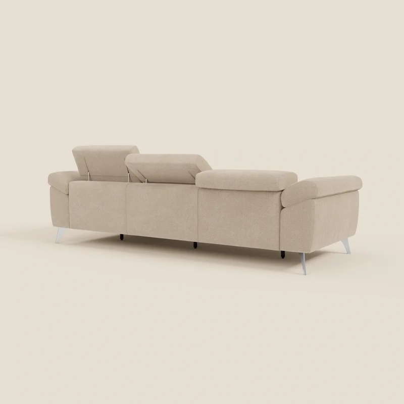 Donatello Canapé d'angle avec assises extensibles accoudoirs avec coffre et têtières en tissu détachable T23 beige