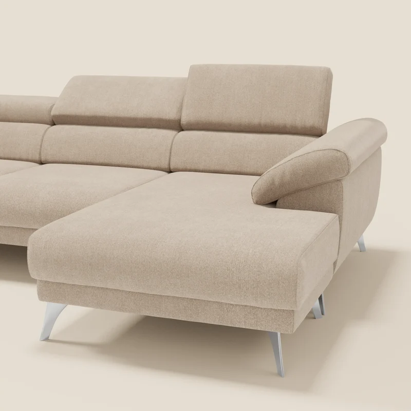 Donatello Canapé d'angle avec assises extensibles accoudoirs avec coffre et têtières en tissu détachable T23 beige